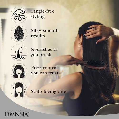 Donna Double Sided Styling Brush for Women - 100% Boar Bristles, Cushioned Wooden Detangling Brush for Wet Hair - görsel 10