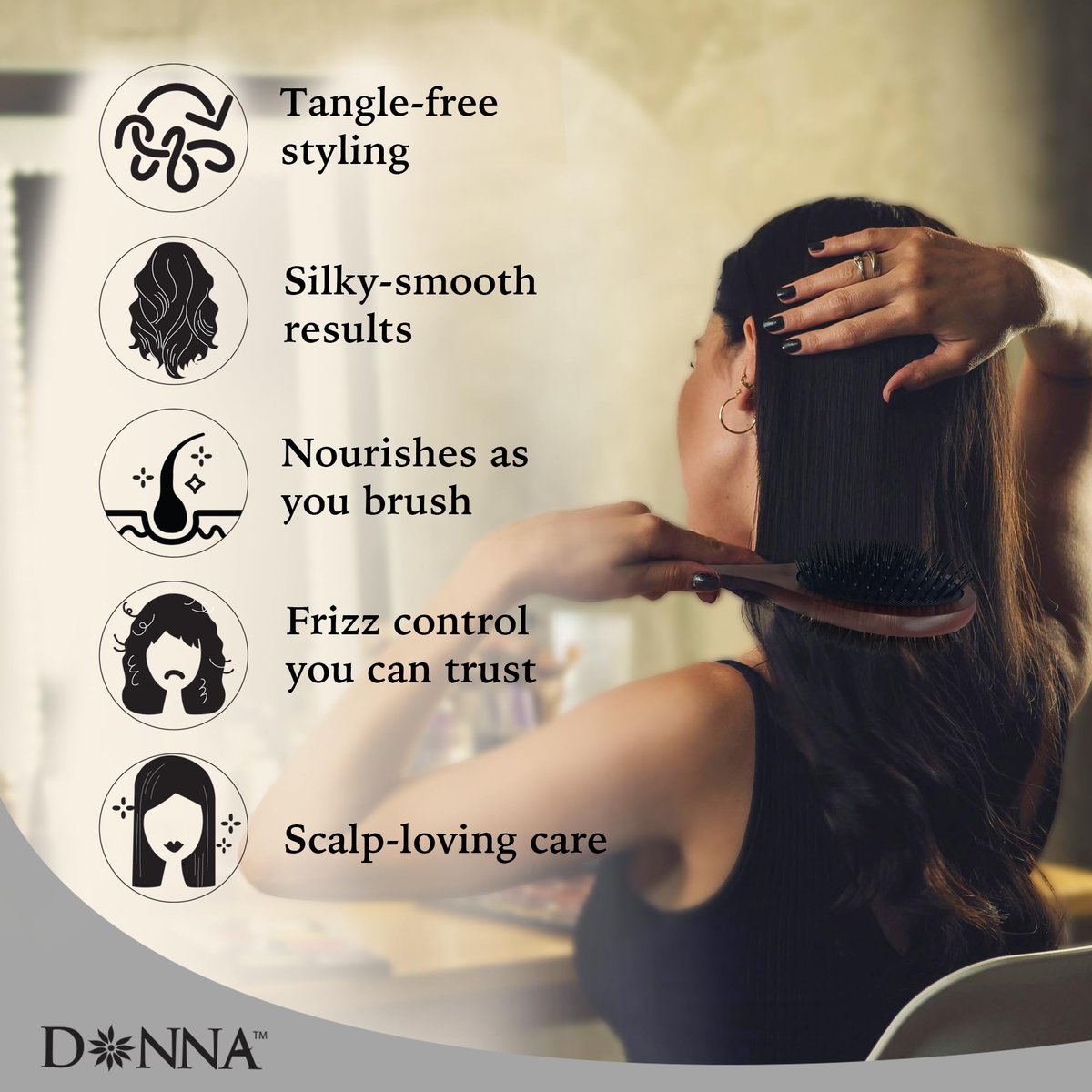 Donna Double Sided Styling Brush for Women - 100% Boar Bristles, Cushioned Wooden Detangling Brush for Wet Hair - görsel 9