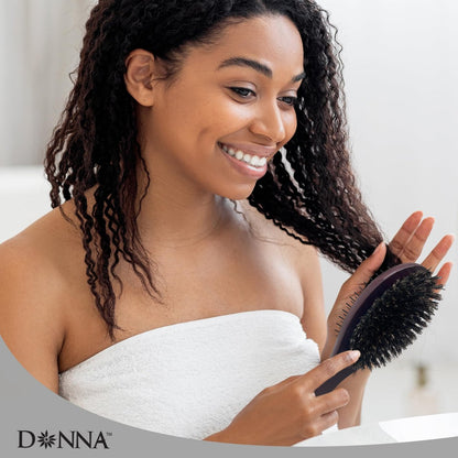 Donna Double Sided Styling Brush for Women - 100% Boar Bristles, Cushioned Wooden Detangling Brush for Wet Hair