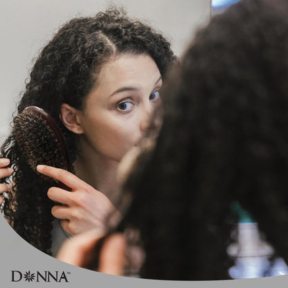Donna Double Sided Styling Brush for Women - 100% Boar Bristles, Cushioned Wooden Detangling Brush for Wet Hair