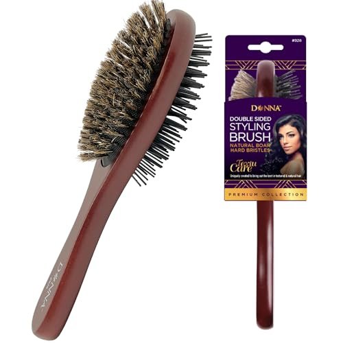 Donna Double Sided Styling Brush for Women - 100% Boar Bristles, Cushioned Wooden Detangling Brush for Wet Hair - görsel 2