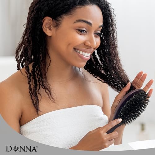 Donna Double Sided Styling Brush for Women - 100% Boar Bristles, Cushioned Wooden Detangling Brush for Wet Hair - görsel 14