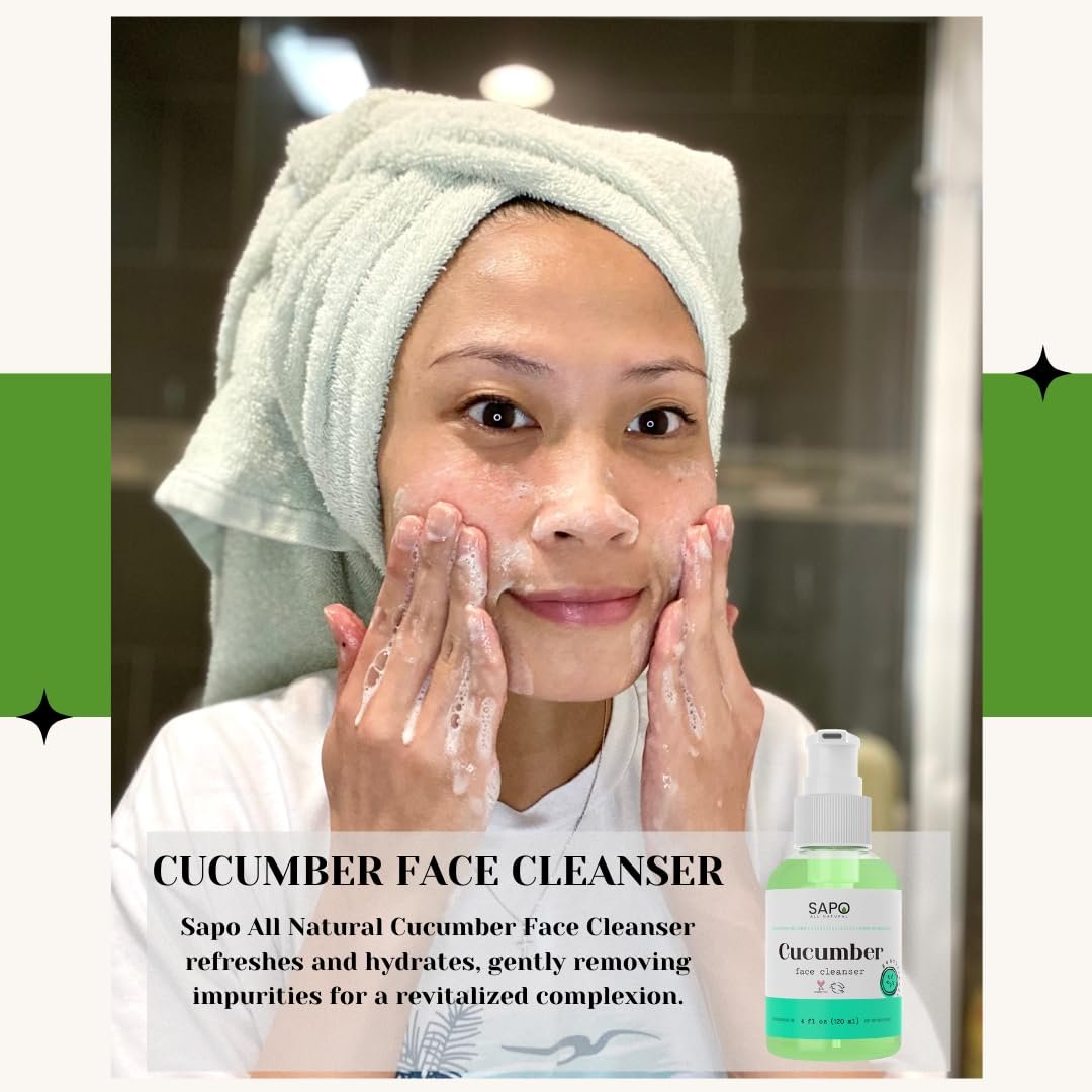 Sapo Cucumber Face Cleanser - Hydrating Gel Face Wash with Aloe Vera & Watercress Extract, Gentle pH-Balanced Daily Facial Cleanser for Sensitive Skin, Sulfate-Free & Paraben-Free, 4 oz Avelisse