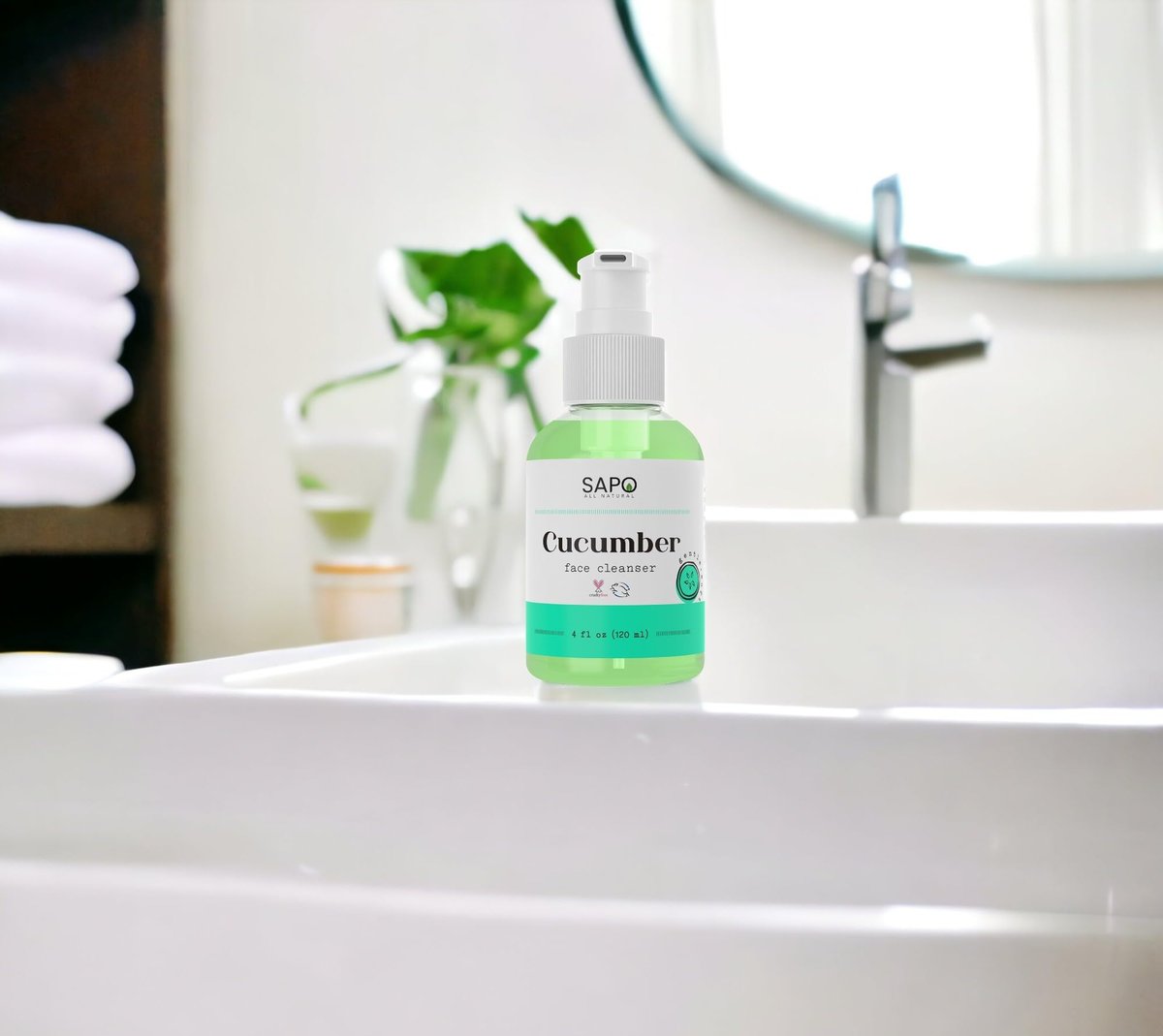 Sapo Cucumber Face Cleanser - Hydrating Gel Face Wash with Aloe Vera & Watercress Extract, Gentle pH-Balanced Daily Facial Cleanser for Sensitive Skin, Sulfate-Free & Paraben-Free, 4 oz Avelisse