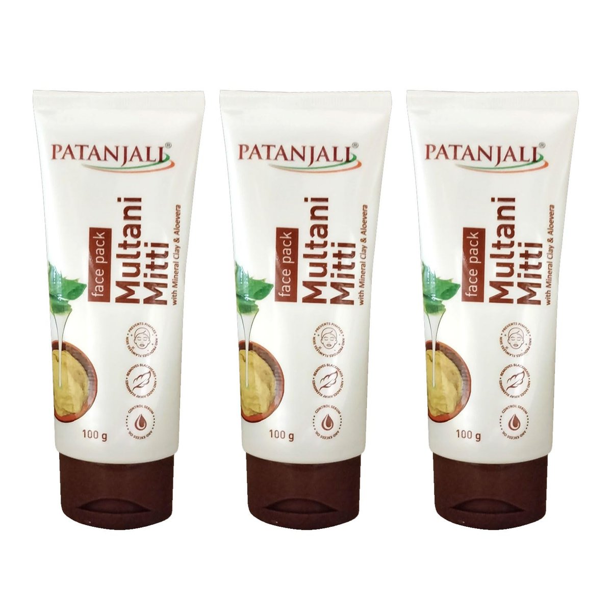 Patanjali Multani Mitti Face Pack with Mineral Clay & Aloe Vera – 100g Each, Pack of 3 - görsel 1