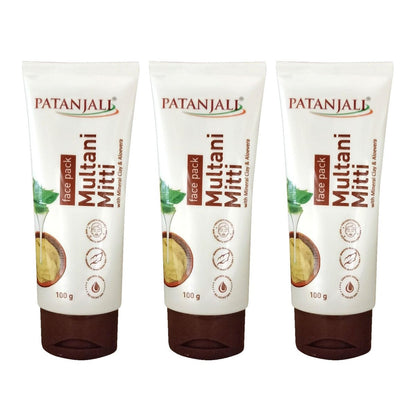 Patanjali Multani Mitti Face Pack with Mineral Clay & Aloe Vera – 100g Each, Pack of 3