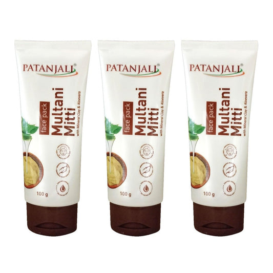 Patanjali Multani Mitti Face Pack with Mineral Clay & Aloe Vera – 100g Each, Pack of 3