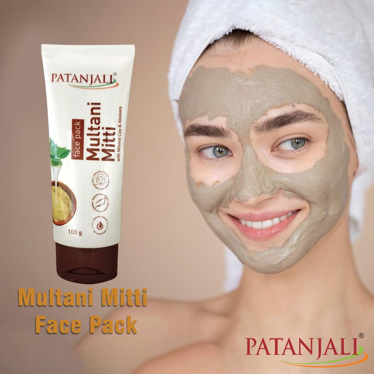 Patanjali Multani Mitti Face Pack with Mineral Clay & Aloe Vera – 100g Each, Pack of 3 - görsel 7