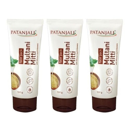 Patanjali Multani Mitti Face Pack with Mineral Clay & Aloe Vera – 100g Each, Pack of 3