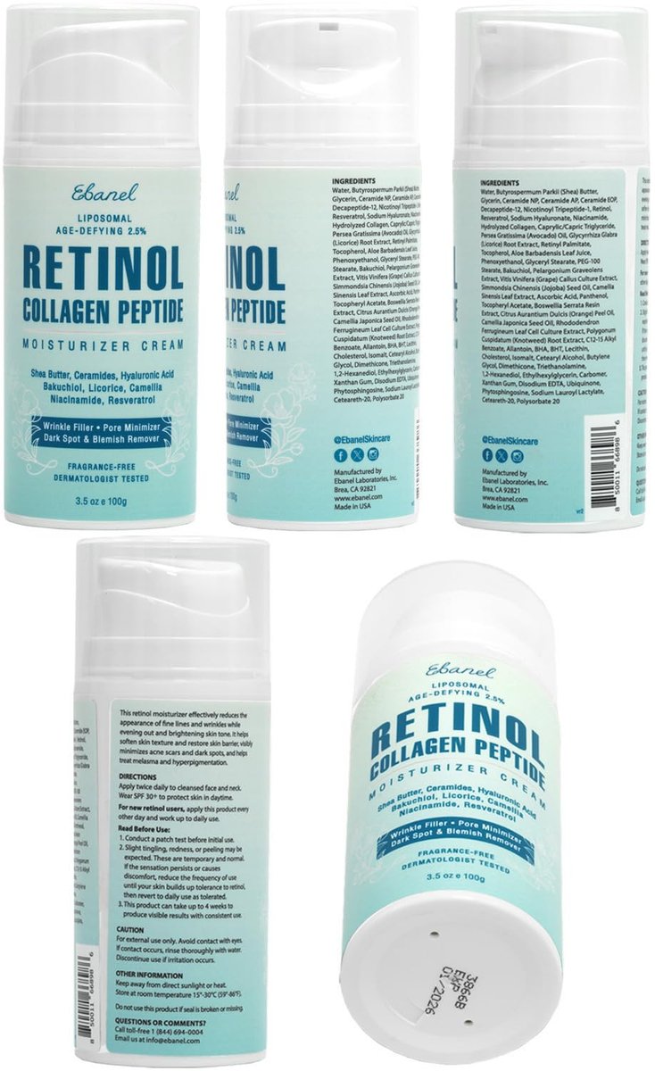 Ebanel Retinol Cream for Face 3.5 oz – Anti Aging Moisturizer with Collagen, Peptides, Ceramides, Hyaluronic Acid, Vitamin C & B5, Firming Day & Night Cream for Wrinkles, Fine Lines, Dark Spots Avelisse