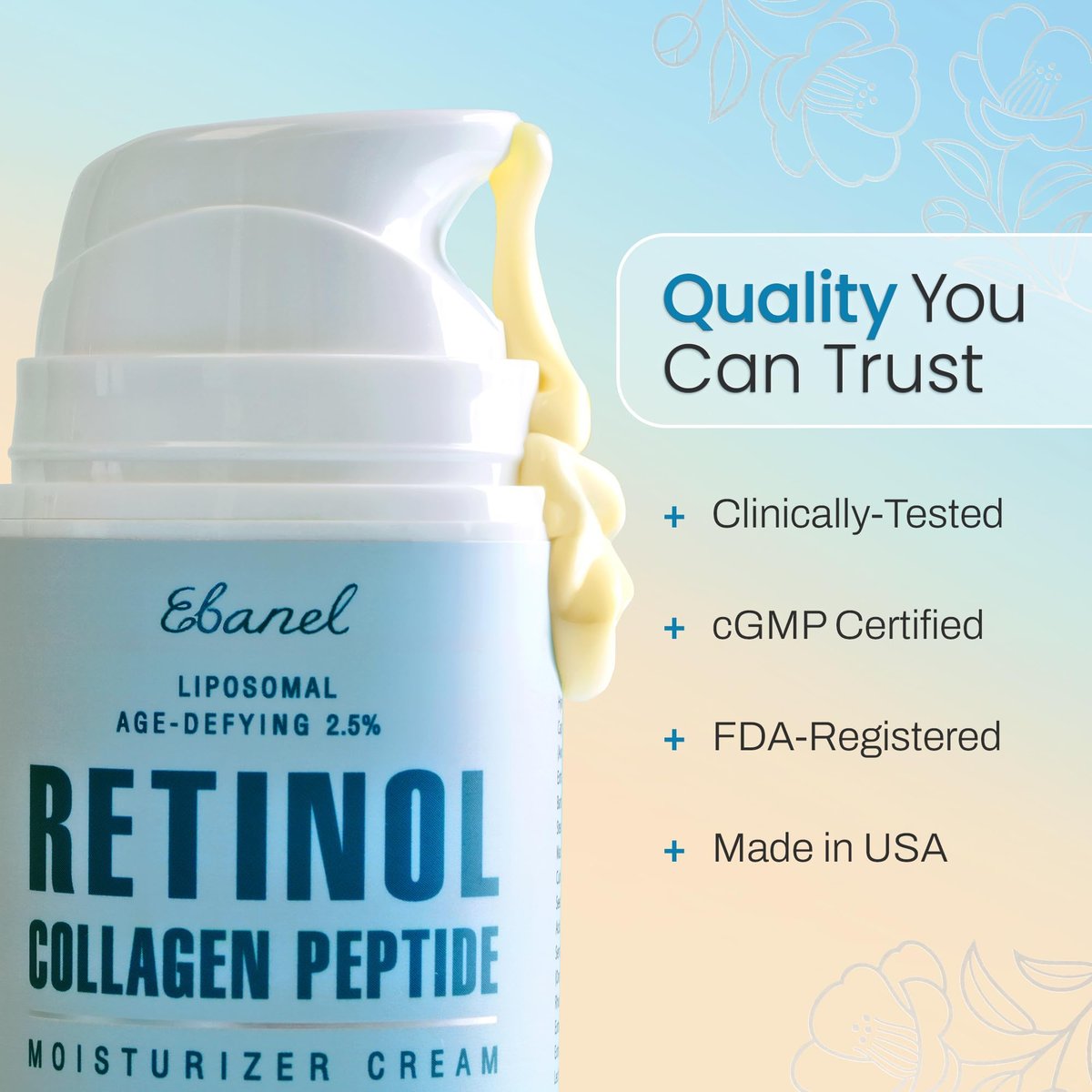 Ebanel Retinol Cream for Face 3.5 oz – Anti Aging Moisturizer with Collagen, Peptides, Ceramides, Hyaluronic Acid, Vitamin C & B5, Firming Day & Night Cream for Wrinkles, Fine Lines, Dark Spots Avelisse