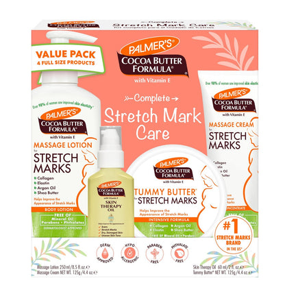 Palmer's Cocoa Butter Formula Pregnancy Skin Care Kit – 4-Piece Full Size Set for Stretch Marks & Scars, Dermatologist Approved, Mom-to-Be Gift Avelisse
