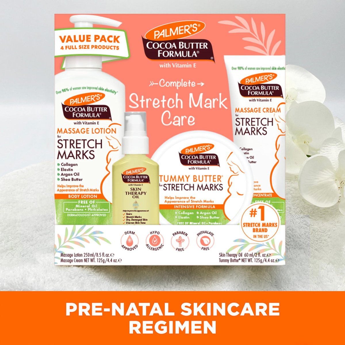 Palmer's Cocoa Butter Formula Pregnancy Skin Care Kit – 4-Piece Full Size Set for Stretch Marks & Scars, Dermatologist Approved, Mom-to-Be Gift Avelisse