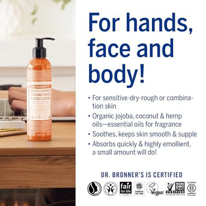 Dr. Bronner's 3-in-1 Orange & Lavender Organic Hand and Body Lotion - 236ml, Fair Trade & Vegan Avelisse