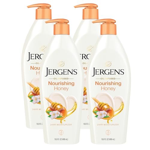 Jergens Nourishing Honey Dry Skin Moisturizer with Illuminating Hydralucence Blend, 16.8 oz (Pack of 4) Avelisse