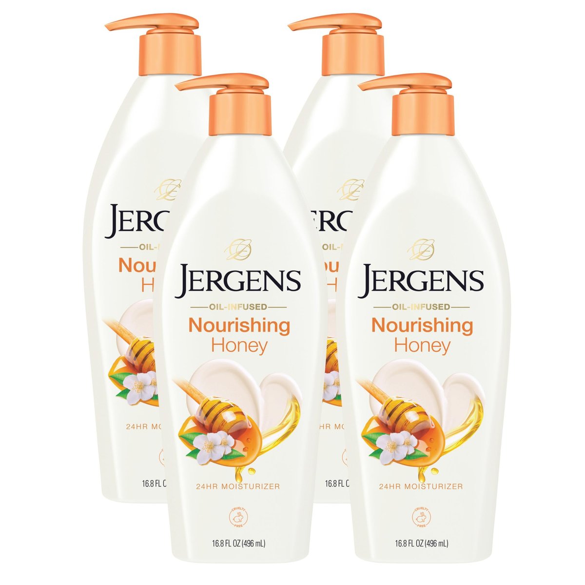 Jergens Nourishing Honey Dry Skin Moisturizer with Illuminating Hydralucence Blend, 16.8 oz (Pack of 4) Avelisse