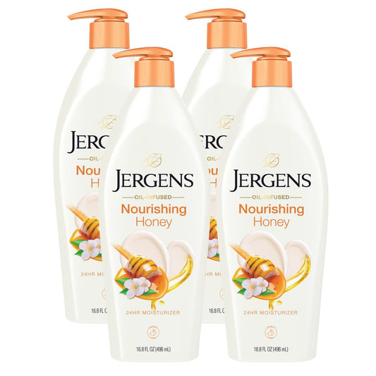 Jergens Nourishing Honey Dry Skin Moisturizer with Illuminating Hydralucence Blend, 16.8 oz (Pack of 4) Avelisse