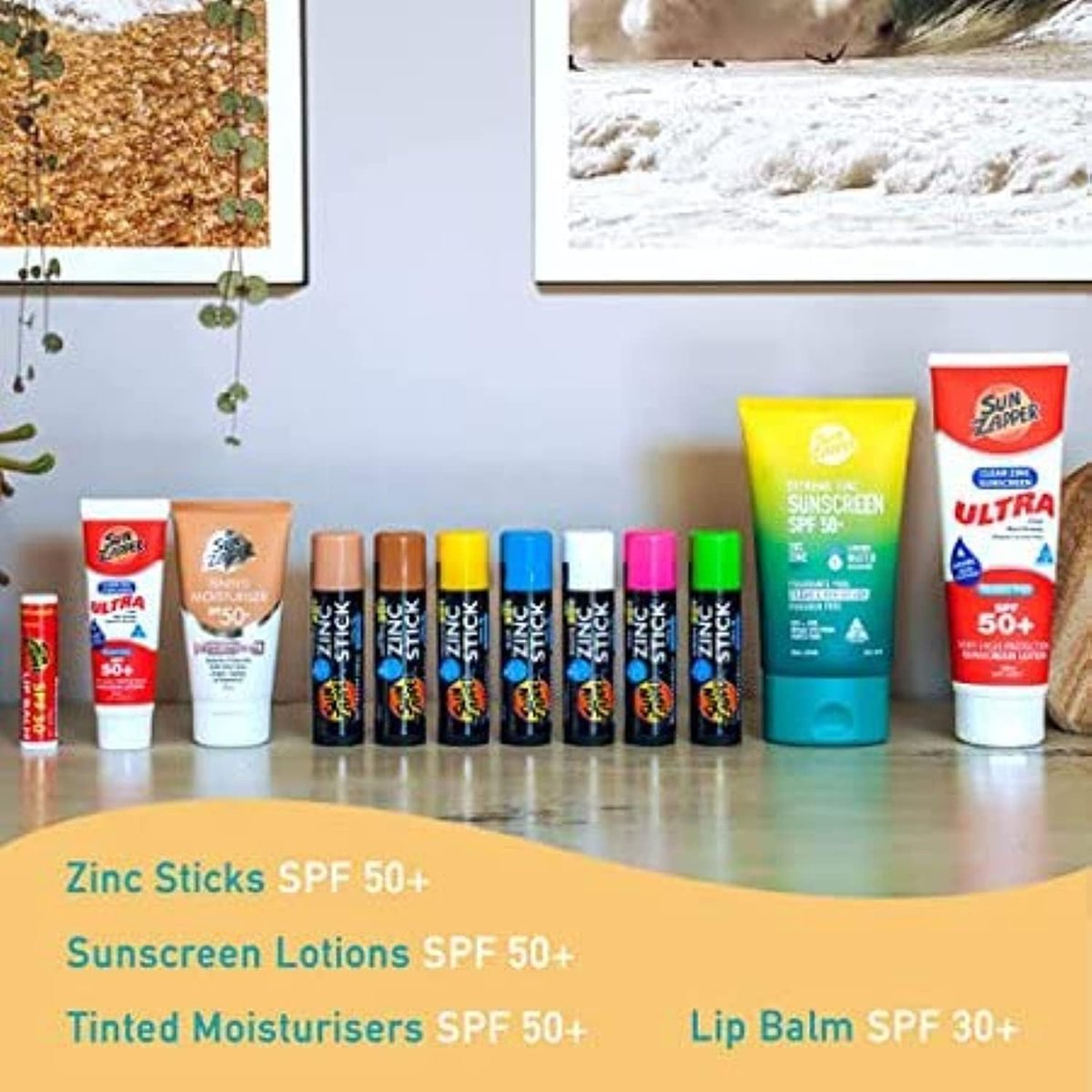 Sun Zapper Zinc Oxide Mineral Sunscreen Stick SPF 50+ – 4-Pack Rainbow Colors – Water Resistant for Face & Body – Made in Australia Avelisse