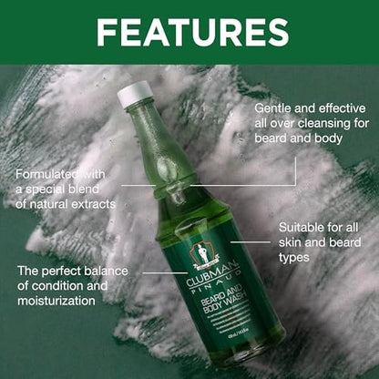 Clubman Pinaud Beard and Body Wash – Refreshing Dual-Purpose Cleanser for Beard and Skin, 14.5 fl oz Avelisse