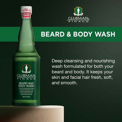 Clubman Pinaud Beard and Body Wash – Refreshing Dual-Purpose Cleanser for Beard and Skin, 14.5 fl oz Avelisse