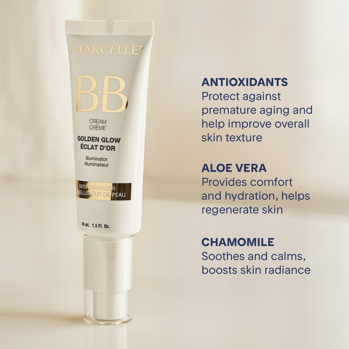 Marcelle BB Cream Golden Glow - Universal Shade Tinted Moisturizer, Skin Enhancer & Illuminator, 1.5 fl oz Avelisse