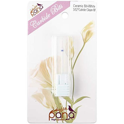 Pana 3/32" Cuticle Clean Safety Nail Ceramic White Carbide Bit (Medium Grit) for Electric Nail Drill