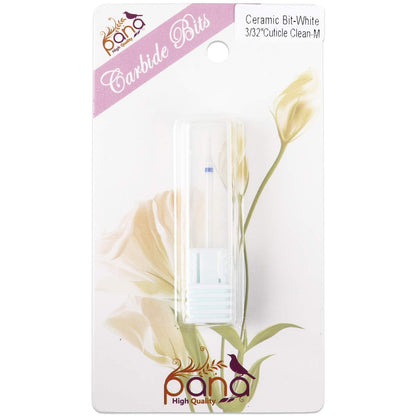 Pana 3/32" Cuticle Clean Safety Nail Ceramic White Carbide Bit (Medium Grit) for Electric Nail Drill