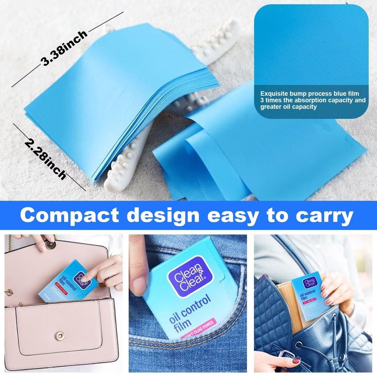 Clean & Clear Oil Control Film - 5 Pack of 60 Sheets (300 Sheets Total) - Blue - görsel 7