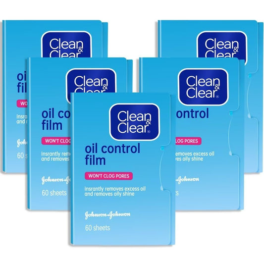 Clean & Clear Oil Control Film - 5 Pack of 60 Sheets (300 Sheets Total) - Blue