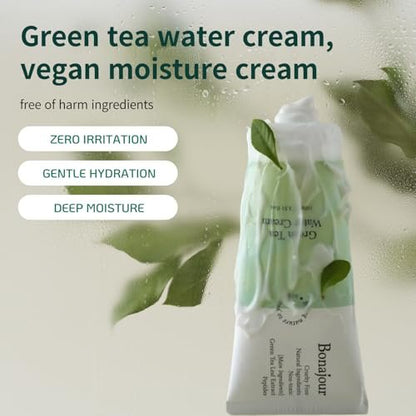 BONAJOUR Green Tea Water Cream - Vegan Moisturizing Facial Gel Cream for Sensitive Skin, Daily Hydrating Water Bomb Moisturizer, 3.38 Fl Oz Avelisse