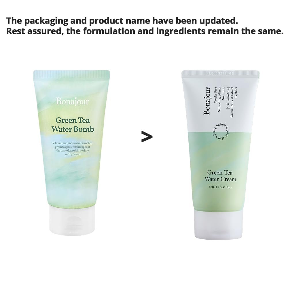 BONAJOUR Green Tea Water Cream - Vegan Moisturizing Facial Gel Cream for Sensitive Skin, Daily Hydrating Water Bomb Moisturizer, 3.38 Fl Oz Avelisse