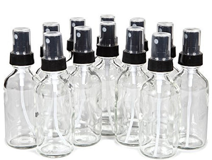 Vivaplex 12 Pack 2 oz Clear Glass Spray Bottles with Black Fine Mist Sprayers