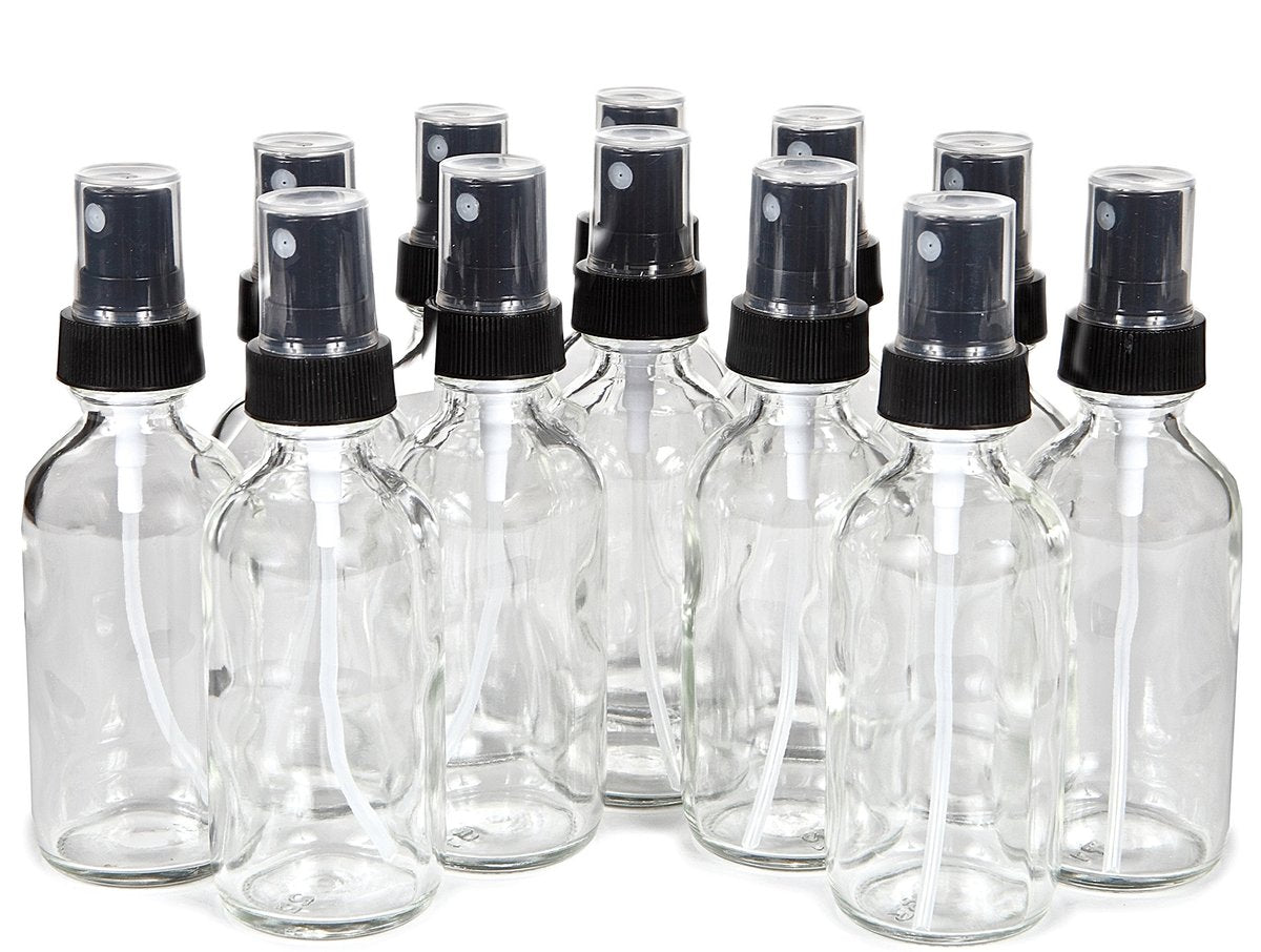 Vivaplex 12 Pack 2 oz Clear Glass Spray Bottles with Black Fine Mist Sprayers - görsel 1
