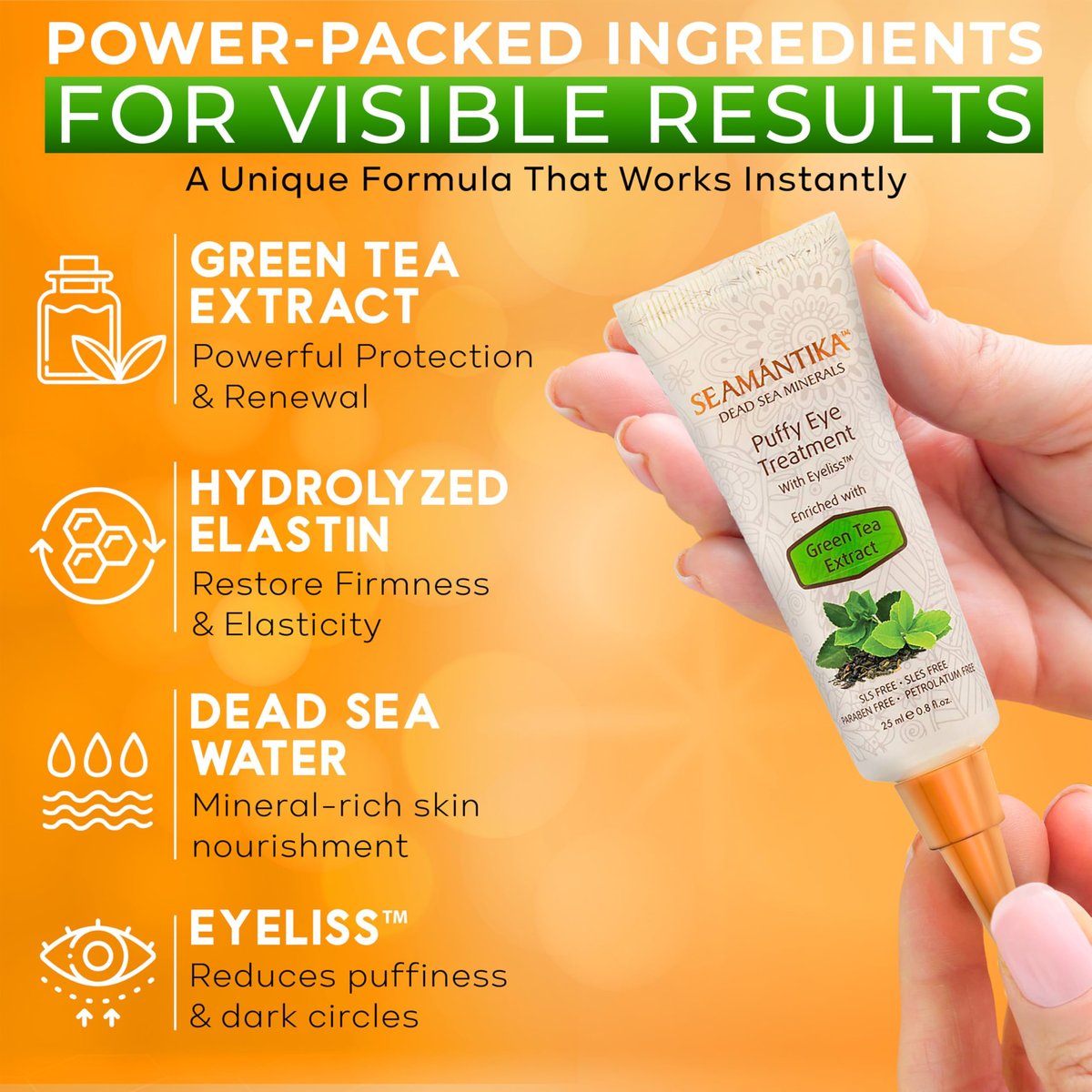 Puffy Eye Treatment – Instant Results with Green Tea Extract & Dead Sea Minerals by SEAMANTIKA – 0.8 fl oz Avelisse