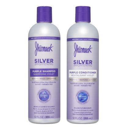 Jhirmack Silver Brightening Purple Shampoo and Conditioner Set for Silver, Grey, and Blonde Hair - 12 Fl Oz Each