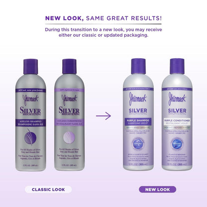 Jhirmack Silver Brightening Purple Shampoo and Conditioner Set for Silver, Grey, and Blonde Hair - 12 Fl Oz Each