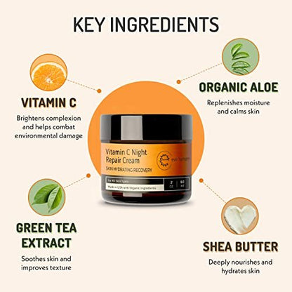 Eve Hansen Vitamin C Night Cream for Face and Neck - Hydrating, Brightening, Anti-Aging Moisturizer for Mature, Dry Skin - Non-Greasy - 2 oz Avelisse