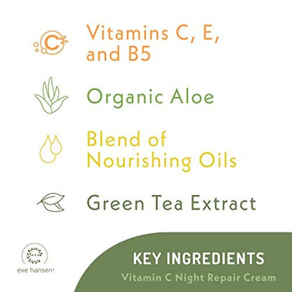 Eve Hansen Vitamin C Night Cream for Face and Neck - Hydrating, Brightening, Anti-Aging Moisturizer for Mature, Dry Skin - Non-Greasy - 2 oz Avelisse