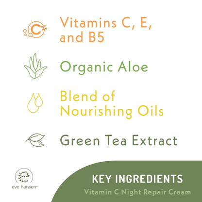 Eve Hansen Vitamin C Night Cream for Face and Neck - Hydrating, Brightening, Anti-Aging Moisturizer for Mature, Dry Skin - Non-Greasy - 2 oz Avelisse