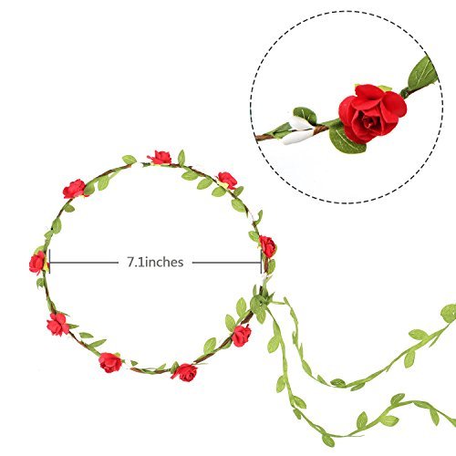 EBOOT Assorted Colored Flower Crown Wreath Headband Garland - 15 Pack Multicolor Floral Headpieces for Wedding, Festival, Vacation, Fairy Party & Photography Props - görsel 8