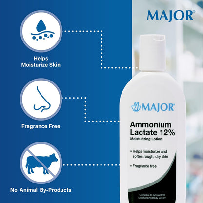 Major Ammonium Lactate 12% Moisturizing Lotion - Lactic Acid Lotion for Rough, Dry Skin - Fragrance-Free, 8 oz