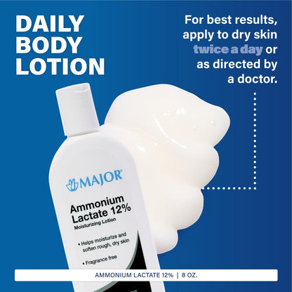 Major Ammonium Lactate 12% Moisturizing Lotion - Lactic Acid Lotion for Rough, Dry Skin - Fragrance-Free, 8 oz