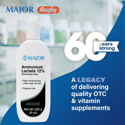 Major Ammonium Lactate 12% Moisturizing Lotion - Lactic Acid Lotion for Rough, Dry Skin - Fragrance-Free, 8 oz