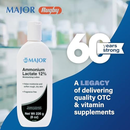 Major Ammonium Lactate 12% Moisturizing Lotion - Lactic Acid Lotion for Rough, Dry Skin - Fragrance-Free, 8 oz
