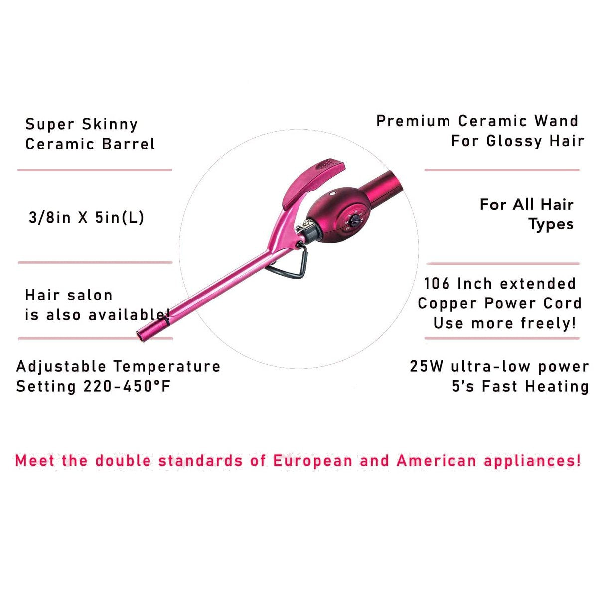 MBHAIR 9mm Thin Curling Wand - Professional 3/8 Inch Small Barrel Curling Iron for Short & Long Hair, Pink Avelisse