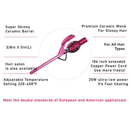 MBHAIR 9mm Thin Curling Wand - Professional 3/8 Inch Small Barrel Curling Iron for Short & Long Hair, Pink Avelisse