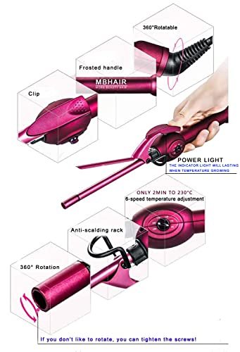 MBHAIR 9mm Thin Curling Wand - Professional 3/8 Inch Small Barrel Curling Iron for Short & Long Hair, Pink Avelisse
