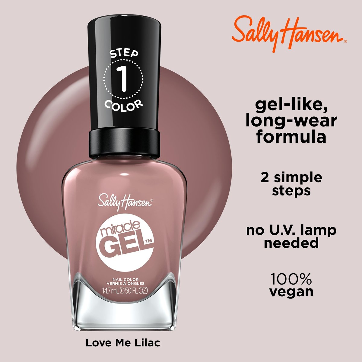 Sally Hansen Miracle Gel Nail Polish - 494 Love Me Lilac (Dusty Lilac) - Long-Lasting Gel-Like Shine, No UV Light Needed - görsel 7