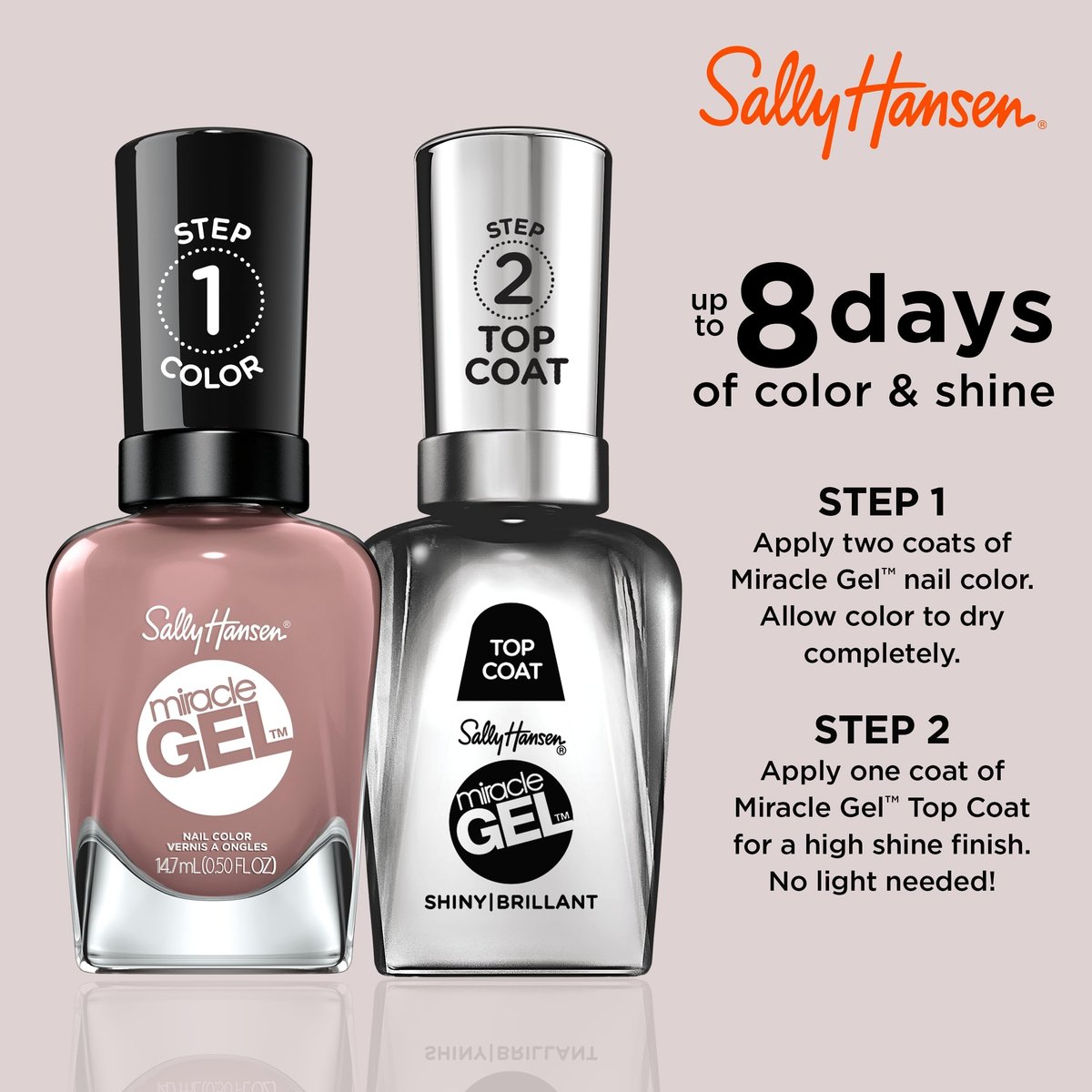 Sally Hansen Miracle Gel Nail Polish - 494 Love Me Lilac (Dusty Lilac) - Long-Lasting Gel-Like Shine, No UV Light Needed - görsel 9