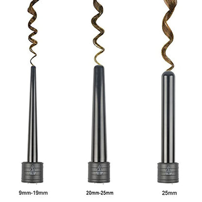 iMissiu Tourmaline 3 in 1 Curling Wand Set - Interchangeable Ceramic Barrels with Heat Resistant Glove, Black Avelisse